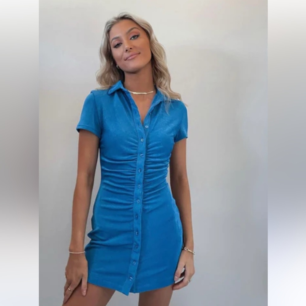 NWT With Jean Dress Alexa Mini Button Down Collar in Blue